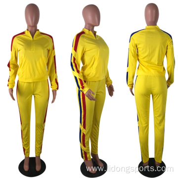 Casual sport 2 piece stripe side women tracksuit